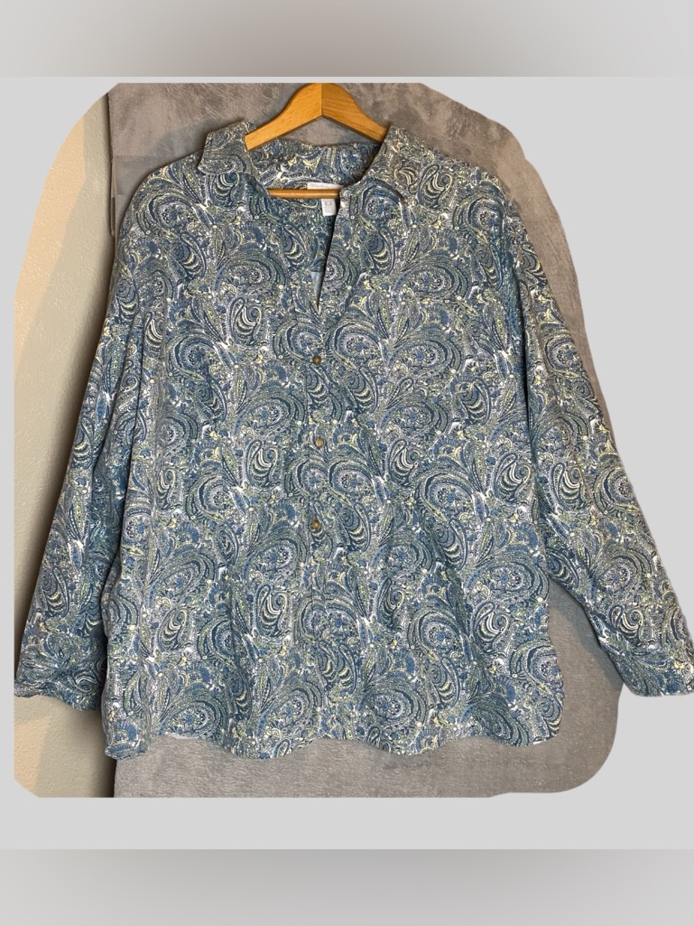 Charters Club Paisley Button Up Long Sleeve Earthy Size 24W Boho Career Modest